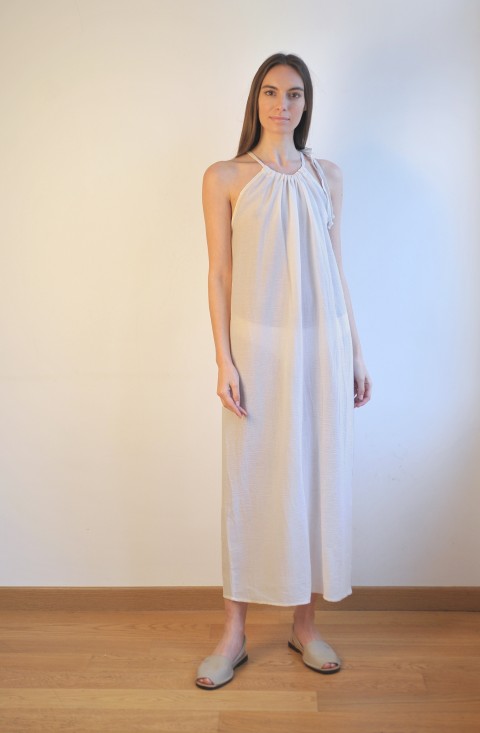 Off White Sile Halter Dress