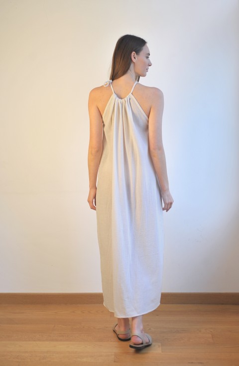 Off White Sile Halter Dress