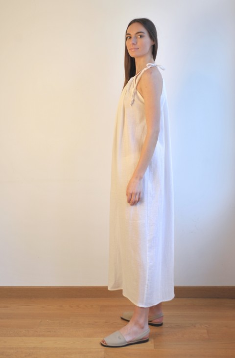 Off White Sile Halter Dress