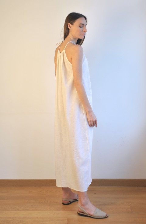 Off White Sile Halter Dress