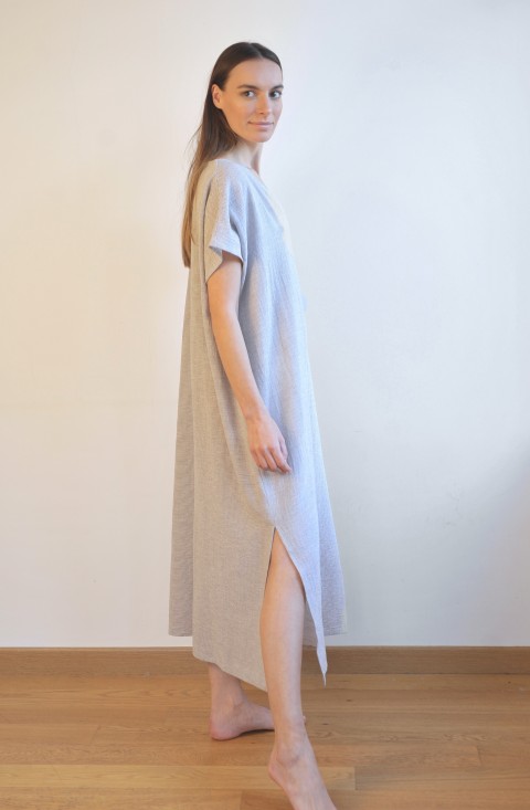 Grey Striped Sile Basic Dress