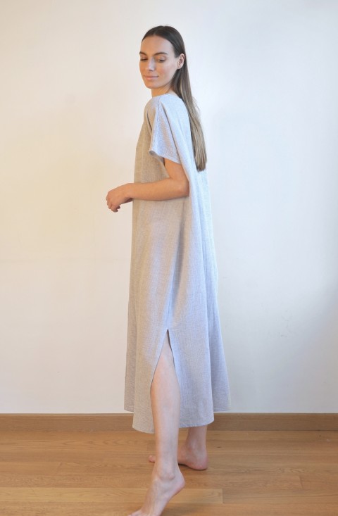 Grey Striped Sile Basic Dress