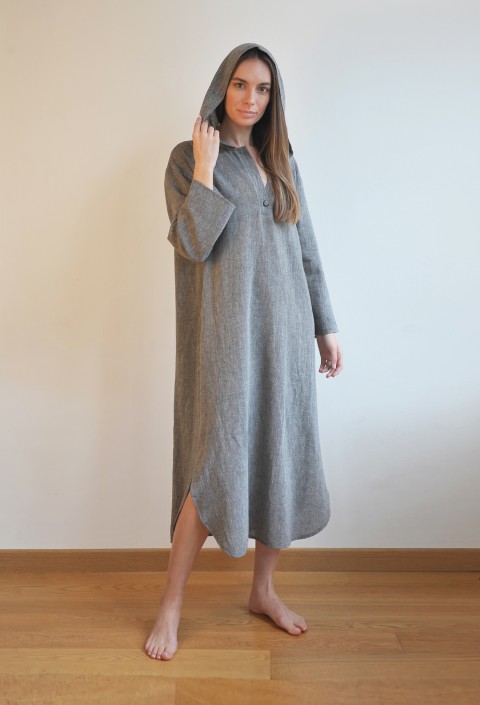 Charcoal Sile Hooded Caftan