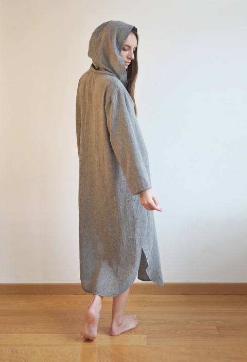 Charcoal Sile Hooded Caftan