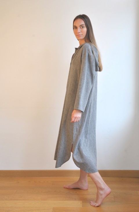 Charcoal Sile Hooded Caftan