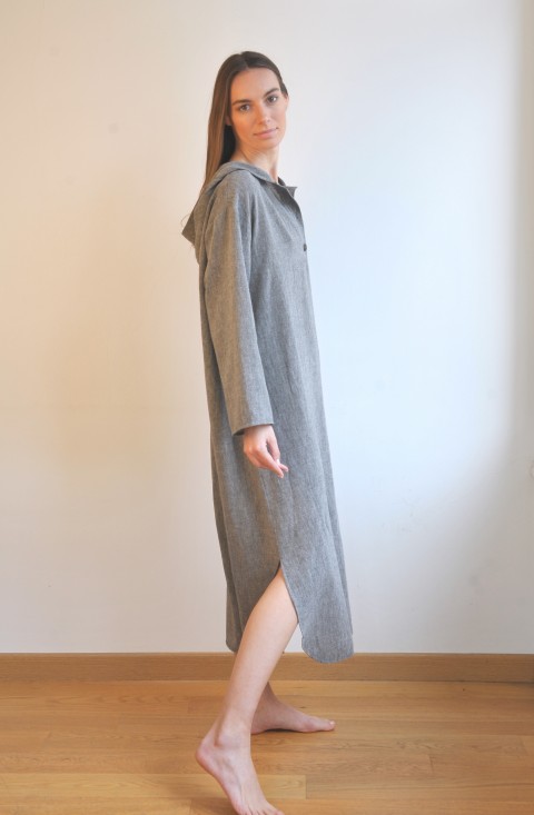 Charcoal Sile Hooded Caftan