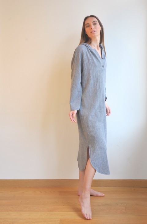 Marine Sile Hooded Caftan