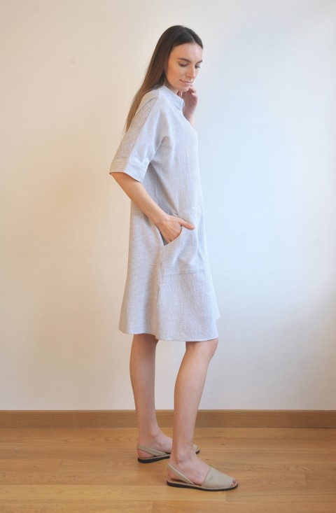 Grey Striped SILE MINI SHIRT DRESS