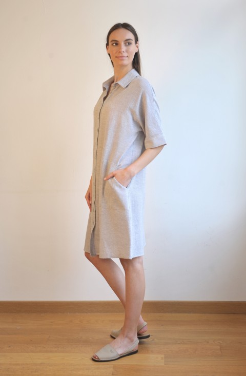 Grey Striped SILE MINI SHIRT DRESS