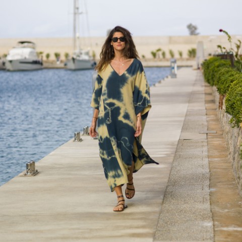 Indigo Tie-Dye Sile Maxi Caftan