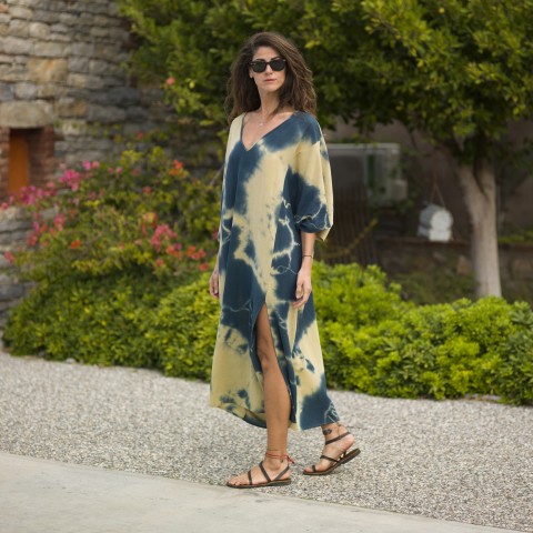 Indigo Tie-Dye Sile Maxi Caftan