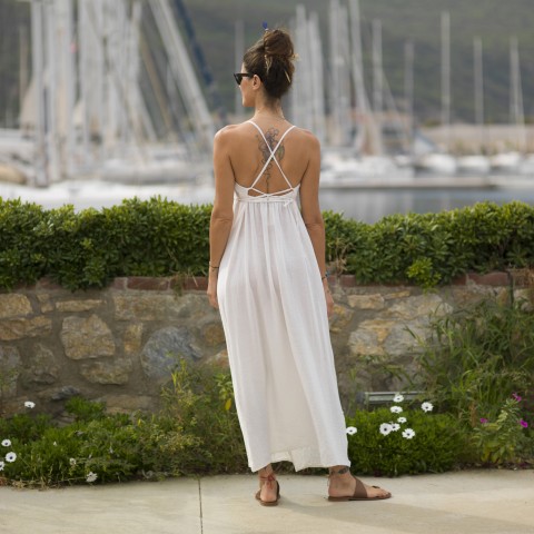 Off White Sile Maxi Halter Lace Up Dress
