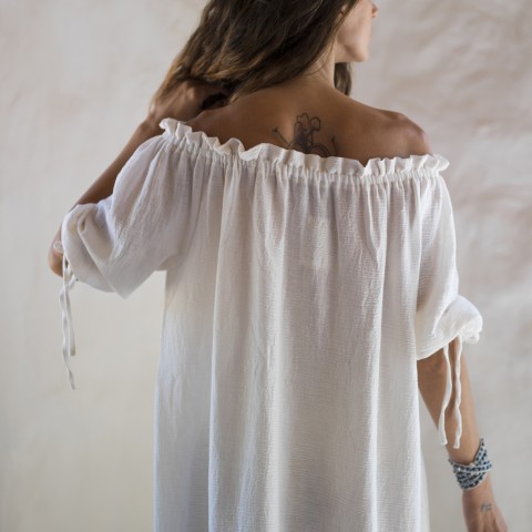 Off White Sile Off Shoulder Dress