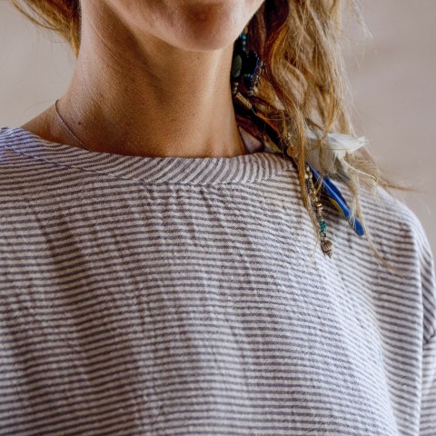 Bold Grey Striped Sile Marine T-Shirt Dress