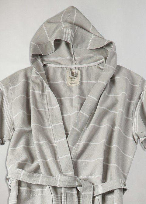 Light Grey-White Classic Hooded Bathrobe