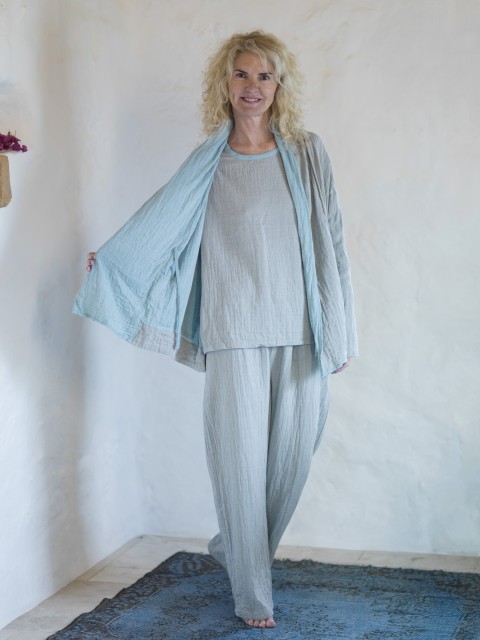 Grey-Turquoise Muslin Cardigan