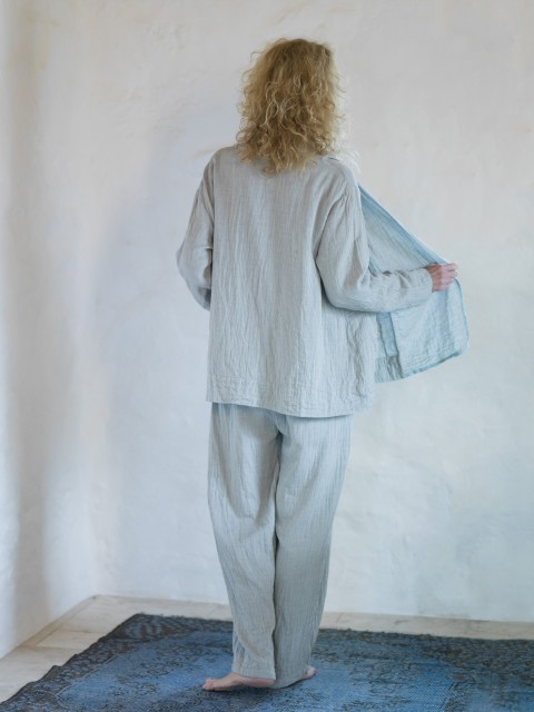 Grey-Turquoise Muslin Cardigan