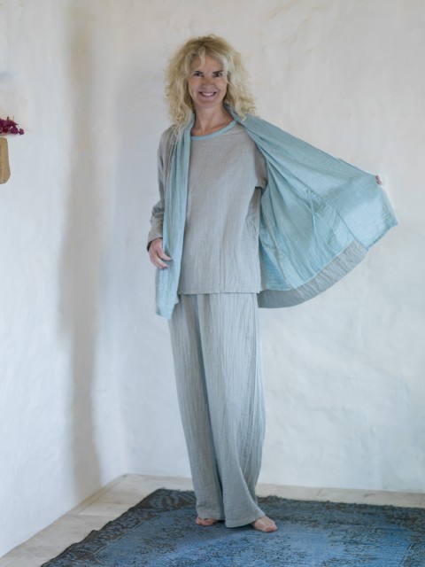 Grey-Turquoise Muslin Cardigan