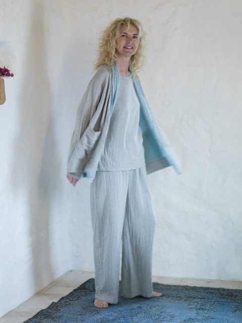 Grey-Turquoise Muslin Cardigan