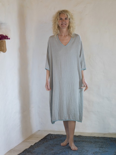  Grey-Turquoise Muslin Long Dress