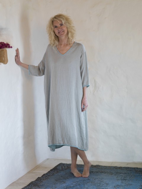  Grey-Turquoise Muslin Long Dress