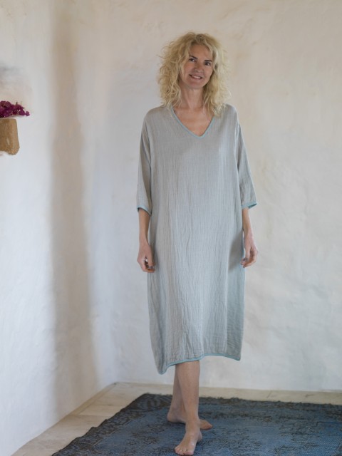  Grey-Turquoise Muslin Long Dress