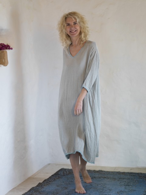  Grey-Turquoise Muslin Long Dress