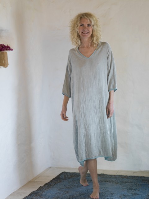  Grey-Turquoise Muslin Long Dress