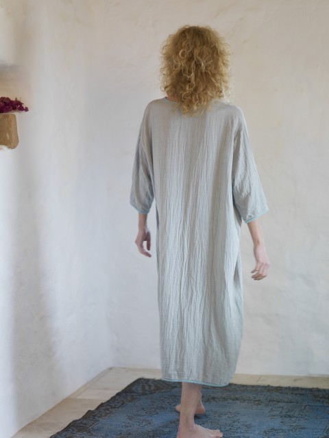  Grey-Turquoise Muslin Long Dress