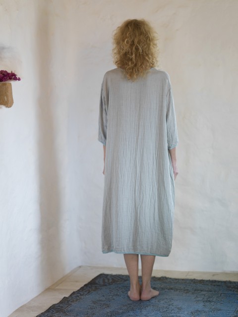  Grey-Turquoise Muslin Long Dress