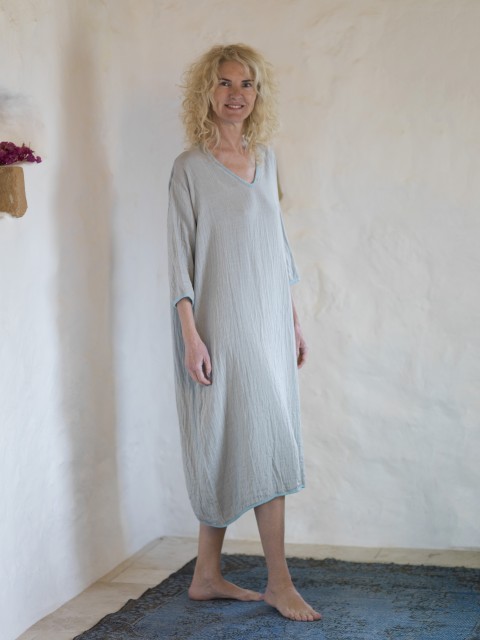  Grey-Turquoise Muslin Long Dress