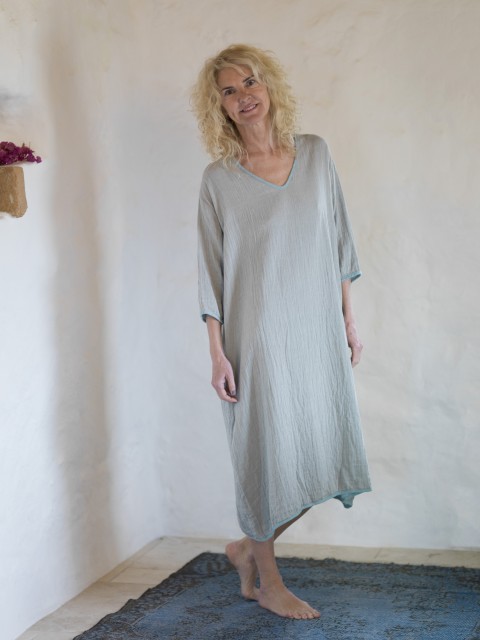  Grey-Turquoise Muslin Long Dress