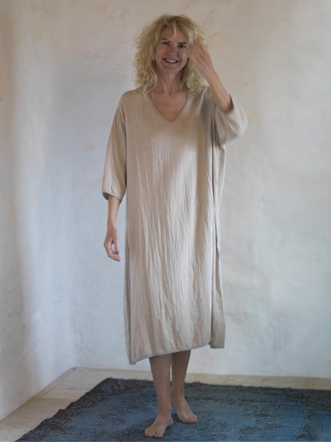 Taupe-Grey Muslin Long Dress