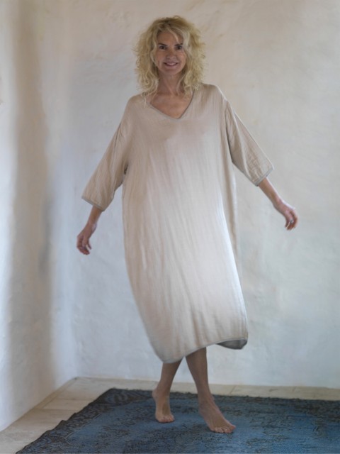 Taupe-Grey Muslin Long Dress