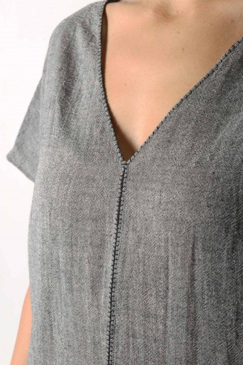 Charcoal Sile V Neck Caftan Dress