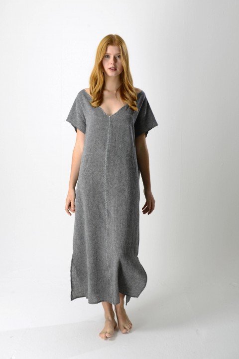 Charcoal Sile V Neck Caftan Dress