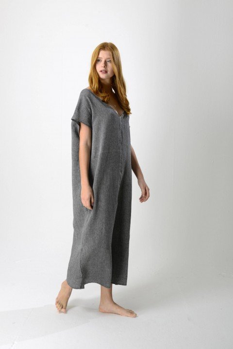 Charcoal Sile V Neck Caftan Dress