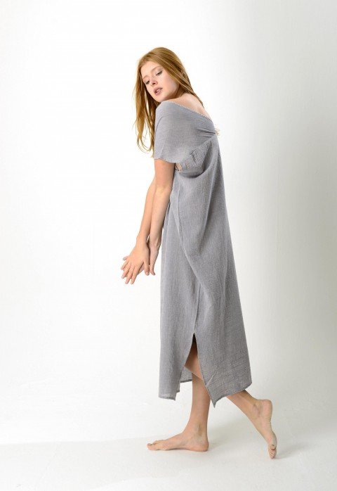 Grey Sile V Neck Caftan Dress