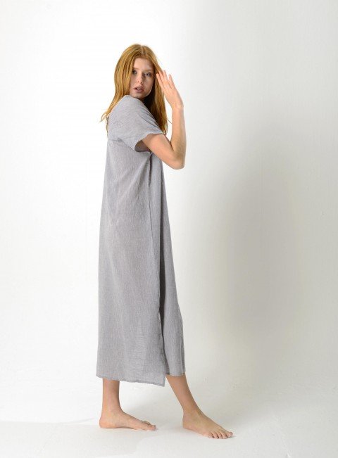 Grey Sile V Neck Caftan Dress