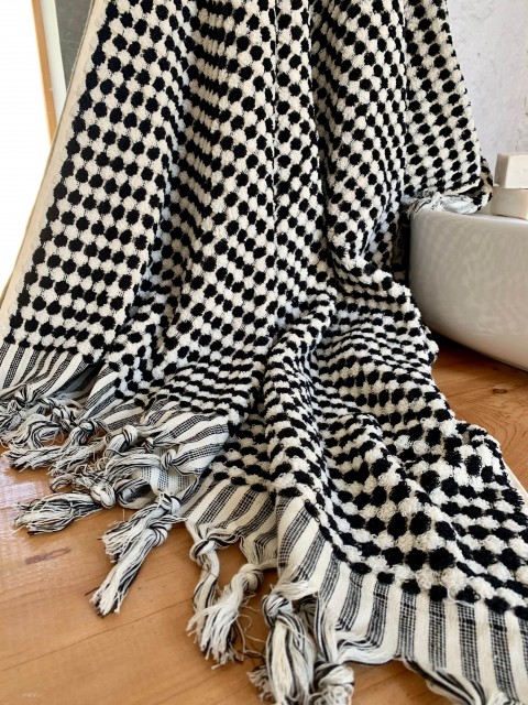 Black-White Dotted Terry Bath Towel