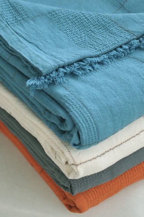 Blue linen blanket cheap