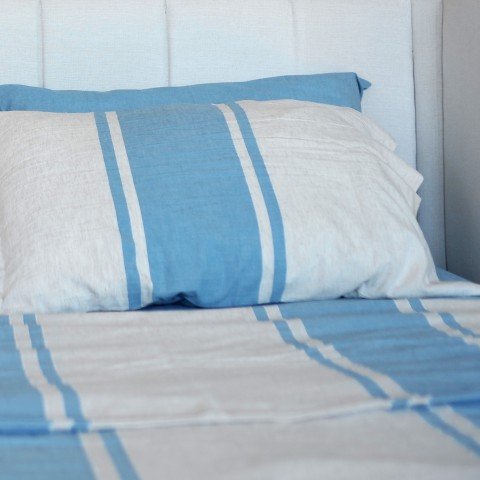 Blue Striped Linen Bedding Set