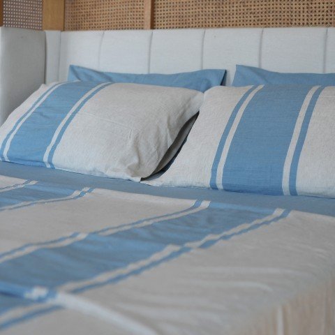 Blue Striped Linen Bedding Set