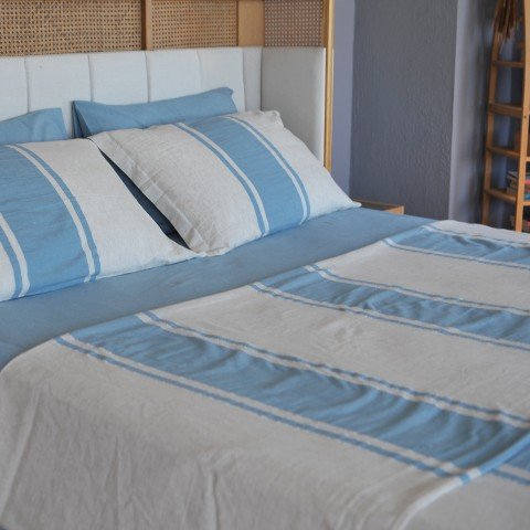 Blue Striped Linen Bedding Set