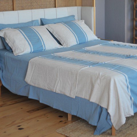 Blue Striped Linen Bedding Set