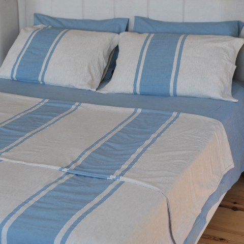 Blue Striped Linen Bedding Set