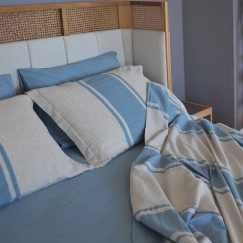 Blue Striped Linen Bedding Set