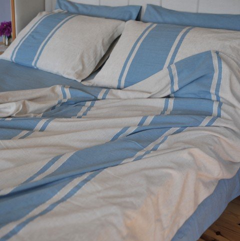 Blue Striped Linen Bedding Set