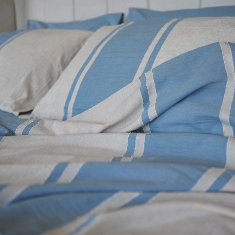 Blue Striped Linen Bedding Set