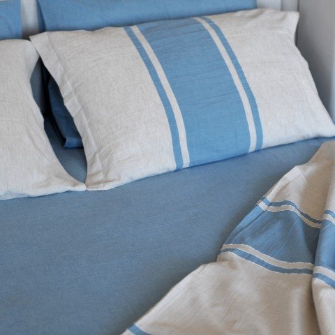 Blue Striped Linen Bedding Set